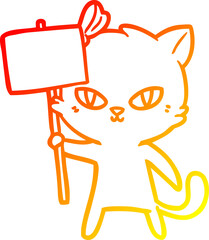 warm gradient line drawing cute cartoon cat with protest sign