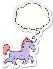 cartoon unicorn and thought bubble as a printed sticker