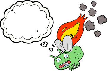 thought bubble cartoon fly crashing and burning