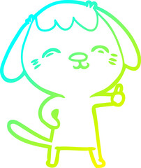 cold gradient line drawing happy cartoon dog giving thumbs up sign