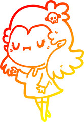 warm gradient line drawing cute cartoon vampire girl