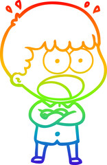 rainbow gradient line drawing cartoon shocked man