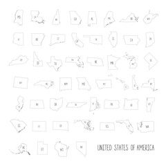United States of America 50 states and 1 federal district. Set of US states maps. Contour icon. - 725937891