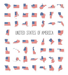 Collection United States of America State Map on US Flag. - 725937896