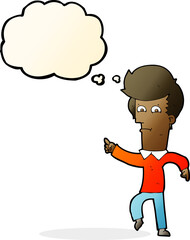 cartoon man pointing with thought bubble