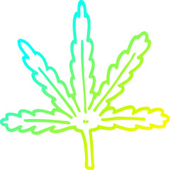 cold gradient line drawing cartoon marijuana leaf