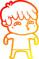 warm gradient line drawing cartoon curious man