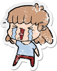 distressed sticker of a cartoon woman in tears