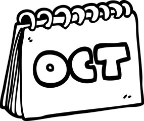 line drawing cartoon calendar showing month of october