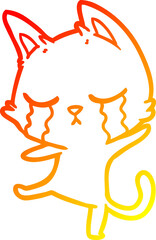 warm gradient line drawing crying cartoon cat performing a dance