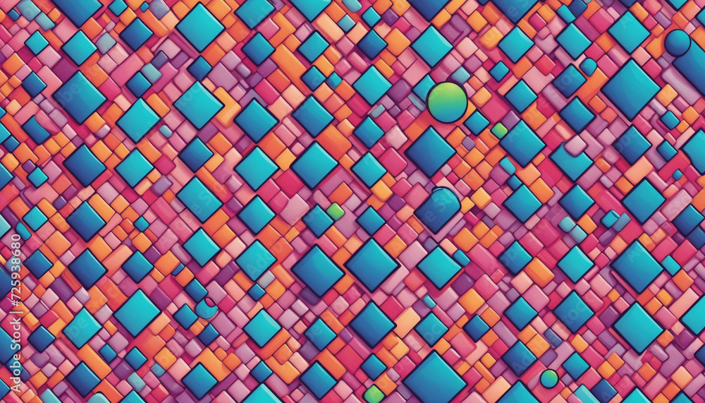Fototapete Gradient colorful square pattern background. Wide angle visual for banners or advertisements.