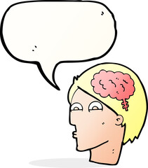 cartoon head with brain symbol with speech bubble