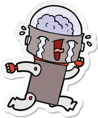 sticker of a cartoon crying robot