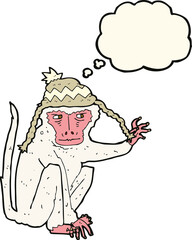 cartoon monkey wearing hat with thought bubble