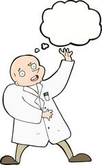 cartoon mad scientist with thought bubble