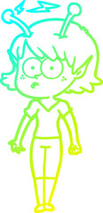 cold gradient line drawing cartoon alien girl