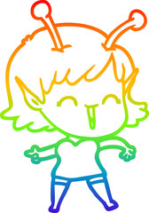 rainbow gradient line drawing cartoon alien girl laughing