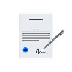 Contract-document signing. Hand signing contract simple style. Vector illustration
