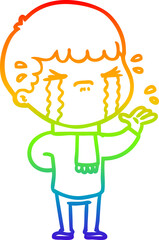 rainbow gradient line drawing cartoon man crying