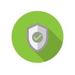 Shield vector icon, blue shield with green check mark symbol, concept security sign, protection, sign, protect emblem, flat shield logo design, illustration isolated on white