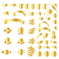 Gold shiny gradient twisted ribbons set. Decoration for carnival party, holiday event, New Year, Christmas, Wedding ceremony. Vector illustration
