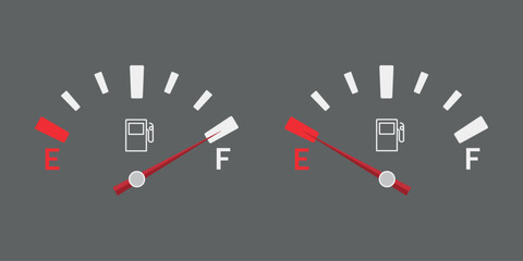 Fuel indicators gas meter. Gauge vector tank full icon. Car dial petrol gasoline dashboard