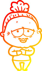 warm gradient line drawing cartoon happy old lady