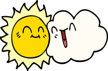 cartoon doodle happy sunshine and cloud
