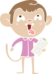 crazy flat color style cartoon monkey with clipboard