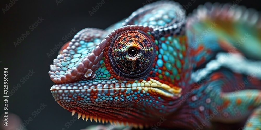Poster a close up of a colorful lizard. generative ai.