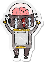 distressed sticker of a cartoon crying robot