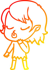 warm gradient line drawing cute cartoon vampire girl