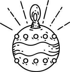 traditional black line work tattoo style christmas ornament