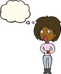 cartoon surprised woman with thought bubble