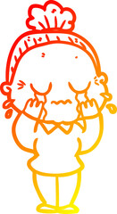 warm gradient line drawing cartoon crying old lady