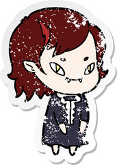 distressed sticker of a cartoon friendly vampire girl