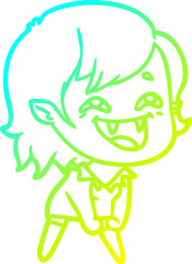 cold gradient line drawing cartoon laughing vampire girl
