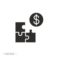 payment in installments icon, puzzle with money concept, pay in parts solution, share installment plan, flat symbol - vector illustration
