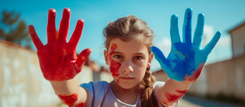 Boy with blue overlays triumphs over girl with red overlays on his hands