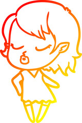 warm gradient line drawing cute cartoon vampire girl