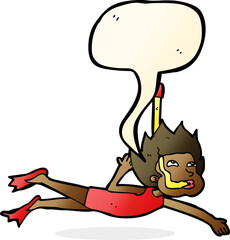 cartoon swimmer with snorkel with speech bubble