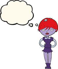 cartoon pretty vampire girl with thought bubble