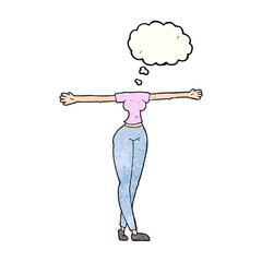 thought bubble textured cartoon female body with wide arms