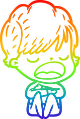 rainbow gradient line drawing cartoon woman talking