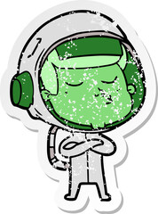 distressed sticker of a cartoon confident astronaut