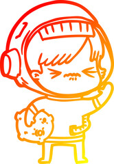 warm gradient line drawing angry cartoon space girl