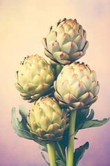 Fototapeta premium artichoke on the stalk on a green and purple background