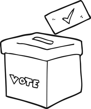 black and white cartoon ballot box