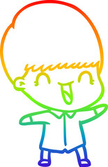 rainbow gradient line drawing happy cartoon boy
