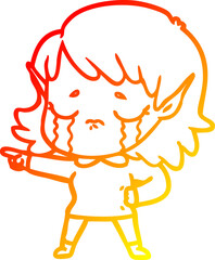 warm gradient line drawing cartoon crying elf girl